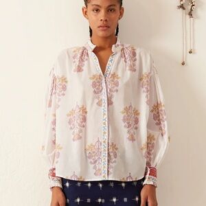 Alix of Bohemia boho Kiki Pastis button down embroidered shirt blouse - Small